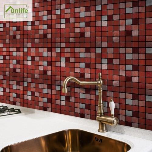 Funlife® Red Metallic Mosaic Tile Sticker Peel&Stick Kitchen Backsplash Wall sticker kitchen DIY Easy to Clean Self-Adhesive PVC