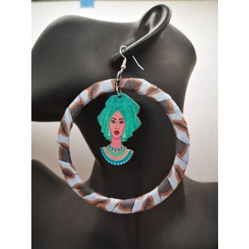 2020 Headwrap African Women Fabric Wrapped Wooden Earrings can mixed colors