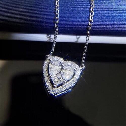 Ins Top Sell Stunning Sweet Cute Fine Jewelry 925 Sterling Silver Heart pendant Pear Cut White 5A Zircon Women Clavicle Necklace