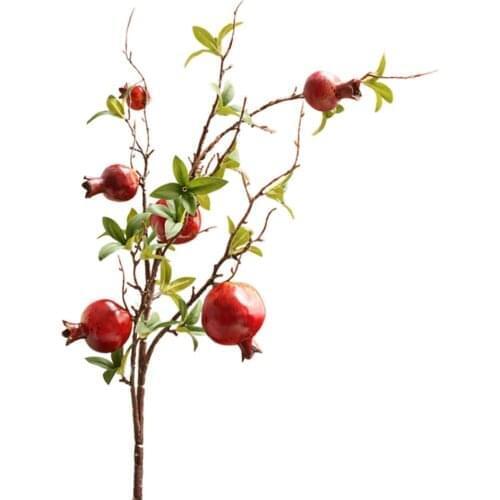 Simulation Pomegranate Fruit Artificial Berries Stems Fake Flower Home Decor 6 Heads DIY Crafts Wreath Garland Party Wedding