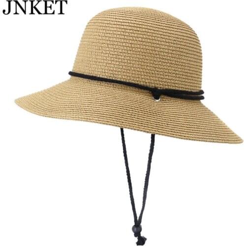 JNKETN New Womens Wide Brim Straw Hat Summer Travel Beach Sun Hat Bucket Cap