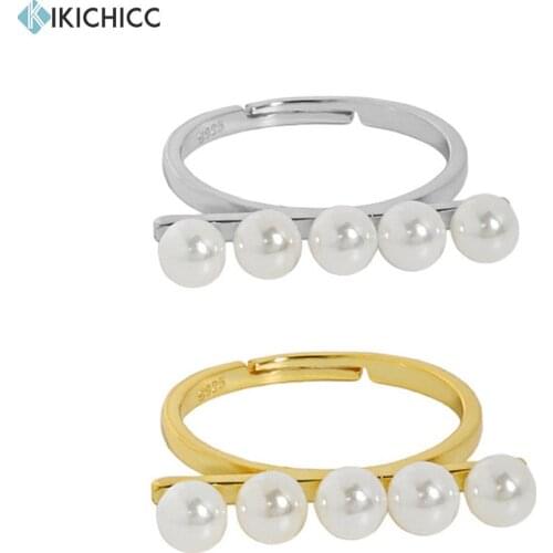 KIKICHICC 925 Sterling Silver Gold Adjustable Five Pearl Resizable Rings Luxury Women Wedding Jewelry Round Fine Jewelry