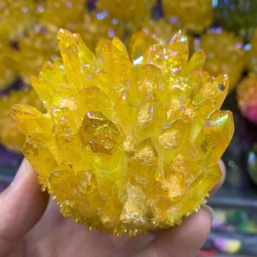 Natural Crystal Cluster, Electroplated Yellow Crystal Cluster, Reiki, Healing Stone, Crystal Tip, House Decorative Specimens, Cr