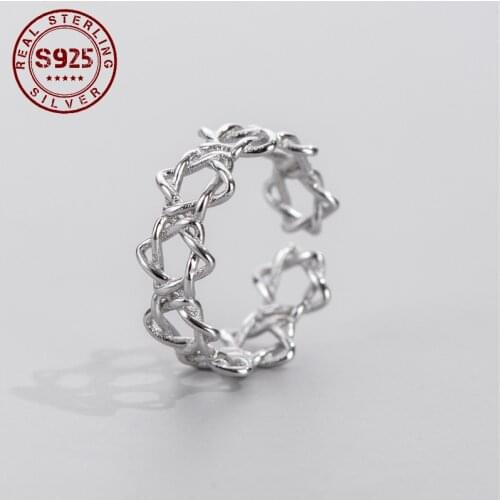Rings for Women Real 925 Sterling Silver Weave Hexagram Women Ring Handmade Opening Party Entertainment Ring Jewelry Accessories