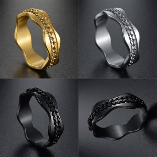 Cool Stainless Steel Rotatable Men Couple Ring High Quality Spinner Chain Rotable Rings Punk Women Man Jewelry for Party Gift