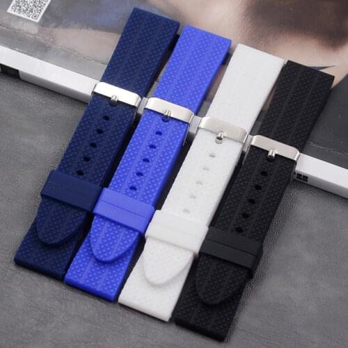 Soft silicone strap mens watch accessories 22mm ladies sports waterproof natural rubber strap buckle