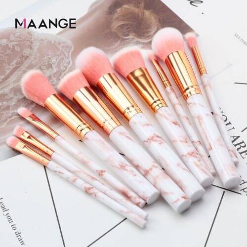 MAANGE 10 Pcs Multifunctional Makeup Brush Set Eyeshadow Powder Foundation Concealer Lip Blush Marble Make Up Brushes Tools kit