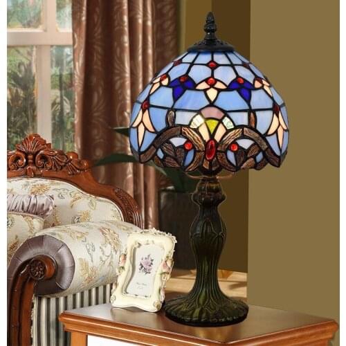 Diffany Table Lamp 20cm Resin Base E27 Bedroom Bedside Lamp Fashion Retro Table Lamps ZM1113