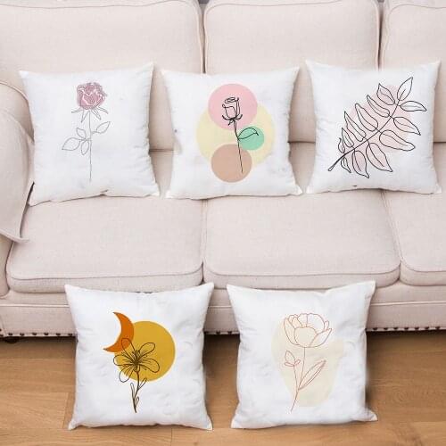 Nordic White Minimalist Plant Line Print Cushion Cover for Home Living Room Sofa Decor Pillowcase Fashion Pillow Covers 45x45cm