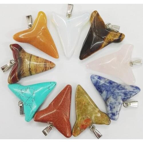 2016 New hight quality assorted natural stone shark teeth shape pendants for jewelry making 12pcs/lot wholesale free shipping