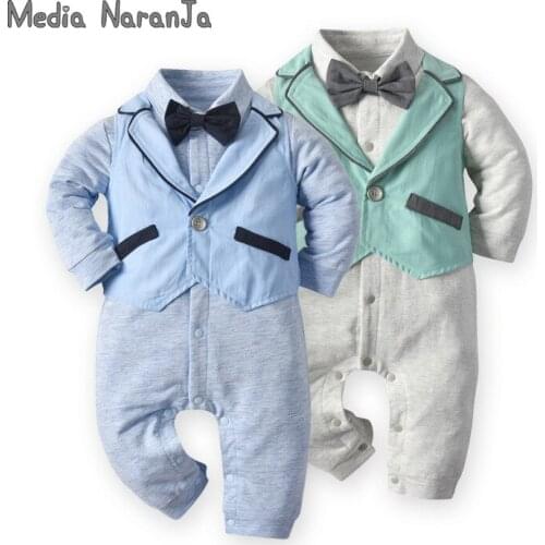 Autumn Children Clothing Gentleman Bow Tie Baby Romper Long-Sleeved Two-Piece Vest Romper Baby Jump Suit
