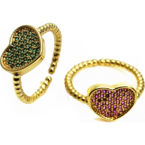 Opening adjustable ring fashion Red love rings Copper micro Zircon ring Green peach heart Rings for women Jewelry Gift