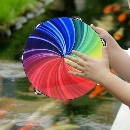 Percussion Instrument Hand Drum Tambourine Stage Props Double Row Rainbow for Music Lovers Playing Accessories