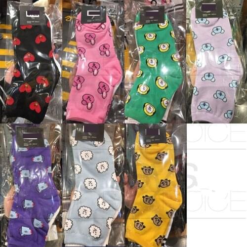 Hot Kpop Bangtan Boy Groups Long Short Socks Candy Color Cotton Korea Lovely Full Print Cartoon Invisible Sockscks Top Quality