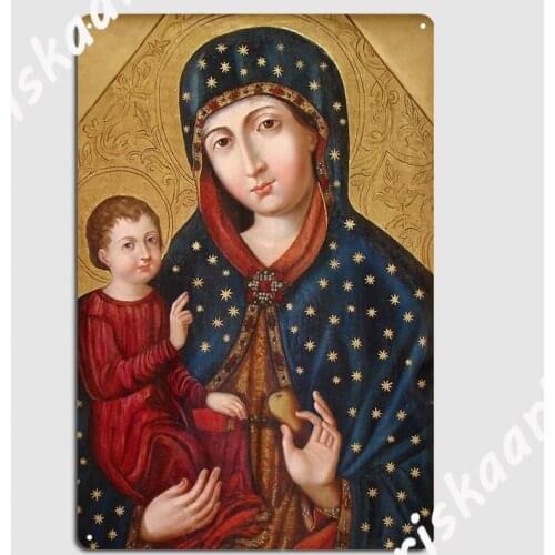 Polish Virgin Mary Poster Madonna And Child Jesus Holy Icon Catholic Art Metal Sign Mural Painting Club Bar Tin sign Poster