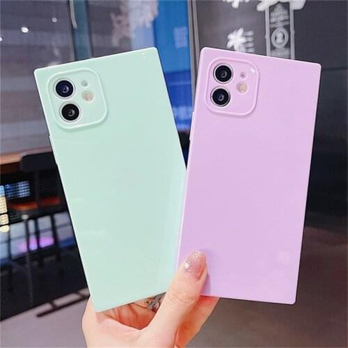 Solid Color Square Shockproof Phone Case For iPhone 11 12 Pro Max X XR XS Max 7 8 Plus SE 2020 Camera Protection Soft TPU Cover