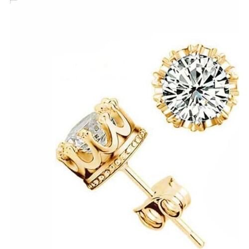 Fashion Jewelry Crown Women Classic Shining Zircon Small Stud Earrings Gold Color Ears Stud for Men Crystal Earrings