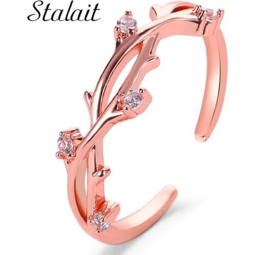 Rhinestones Branch Open Single Rings Creative Cross Rattan Adjustable Rose Gold Luxuri Design Ring For Woman New Arrival