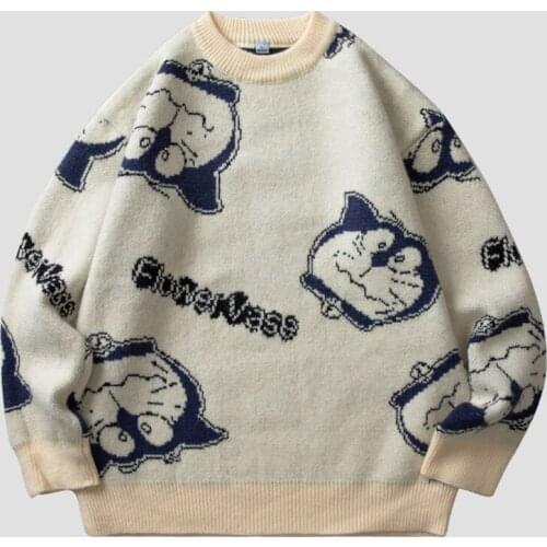 Sweater Men Harajuku Fashion Knitted Hip Hop Streetwear Cartoon Anime Pullover O-Neck Oversize Casual Couple Male Sweaters O43