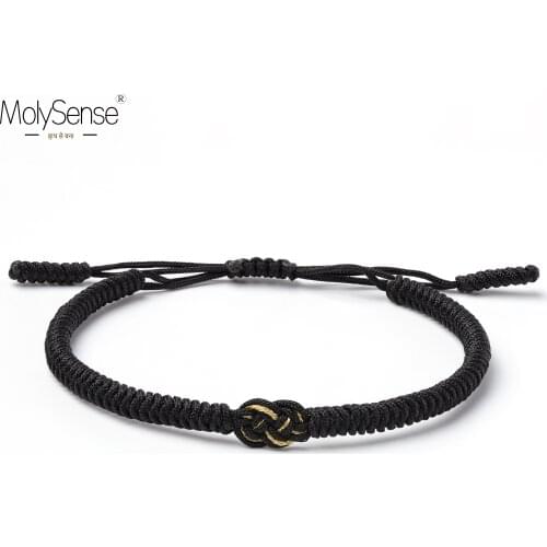 Molysense Tibetan Handmade Infinite Knot Buddhist Lucky Bracelets For Men Black Rope Knots Amulet Gift Tibet Braided Bracelet