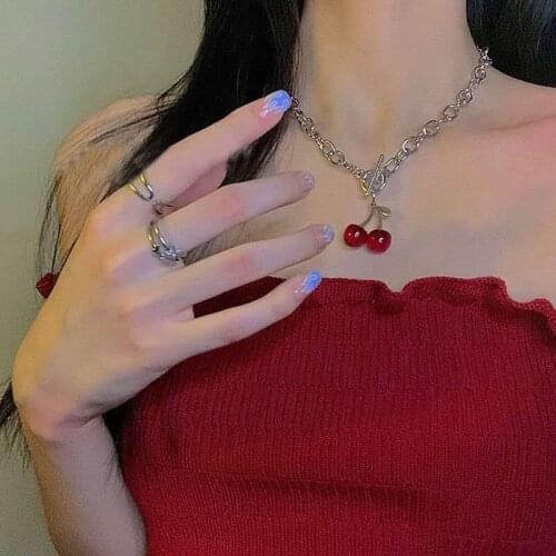 U-Magical Trendy Black Resin Black Cherry Pendant Necklaces for Women Silver Color Metal Linked Chain Chokers Necklace Jewelry