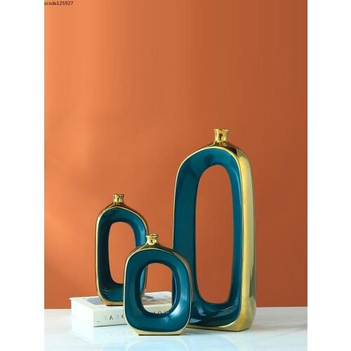 Modern Ceramic Golden Hollow Vase Creative Green Phnom Penh Flower Arrangement Container Dining Table Decoration Vase Home Decor