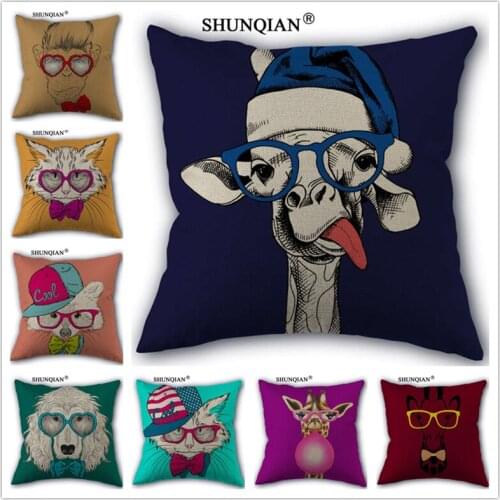 WJY417 Cute animal cats, nuns, giraffes pillowcase Custom One Side 45x45cm Pillow Cases Cotton Linen Pillow Case