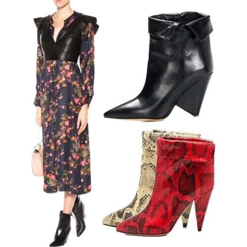 Woman Leather pointed toe spike heel ankle boots celebrity cuffed heel woman ankle boots plus size woman short boots real photos