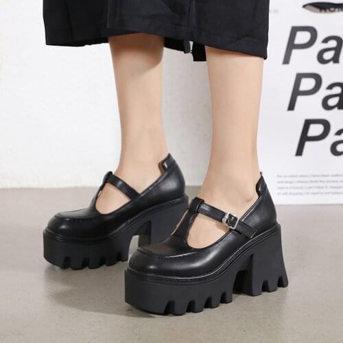 Women Student Shoes Japanese Style Ankle Strap Round Toe High Heels Platform Leather Shoes Cute Lolita shoes Mary Jane Shoes