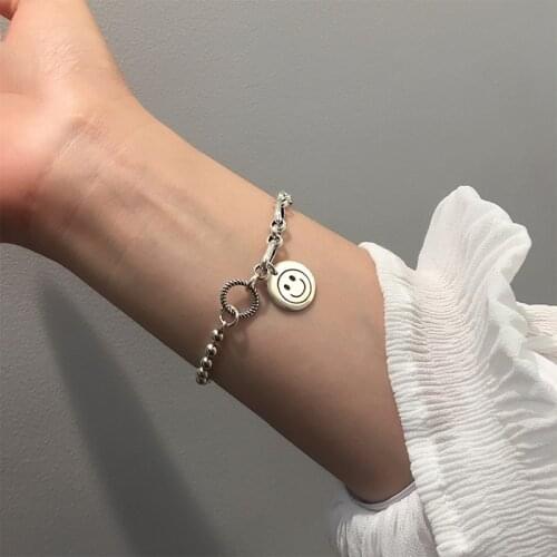 925 Sterling Silver Smiling Face Asymmetric Chain Bracelet For Women New Design Bead Chain Jewelry Wholesale S-B391
