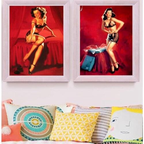 Sexy Tease Pin Up Girl Pop Art Map Poster Classic Vintage Retro Kraft Canvas Maps Wall Sticker Home Bar Posters Decor Gift