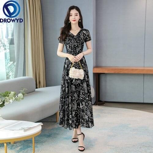 Plus Size 2021 New Summer Vintage Women Dresses Casual Short Sleeve Chiffon Elegant Lady Dress Fashion Print Beach Dress Vestido