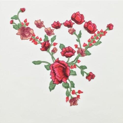 1piece Red Green Blue Flower Embroidered Lace Neck Collar Motif Applique Venise Sew on Scrapbooking Patches