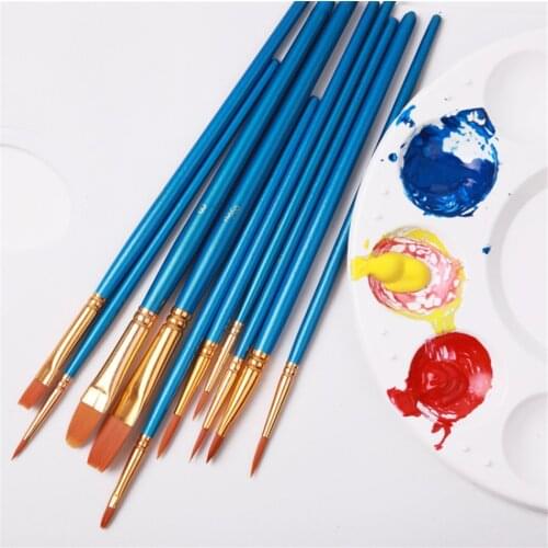 10Pcs/Set Watercolor Gouache Paint Brushes Different Shape Round Pointed Tip Nylon Hair Painting Brush Set Art Supplies Diy Make