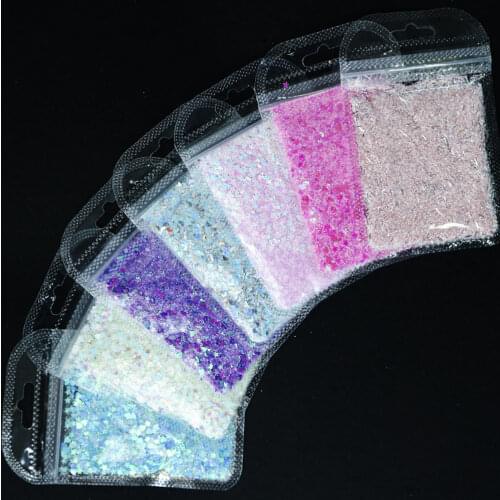 1 Pack 7 Colors Nail Art Glitter Mixed Star/Moon/Heart/Stripe Sequins Powder Decorations Holographic Nail Laser Glitter Ta#094