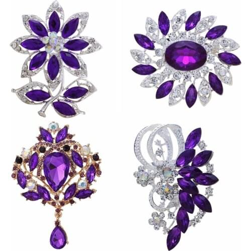 DIEZI New Bride Bouquet Summer Purple Brooch Jewelry Korean Flower Crystal Rhinestone Brooch Pins Brooches For Wedding Women