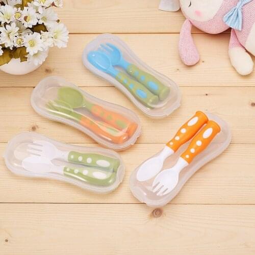 Baby Feeding Utensils 2pcs/set With Dot Pattern Baby Child Toddler Cutlery Fork Spoon Infant Set Case