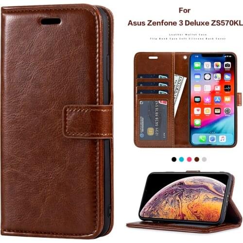 PU Leather Flip Case For Asus Zenfone 3 Deluxe ZS570KL Stand Card Holder Silicone Photo Frame Case Wallet Cover Business Case