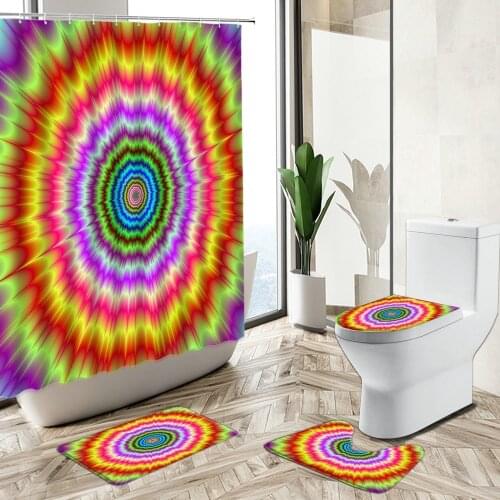 Colorful Mandala Pattern Shower Curtain Abstract Floral Explosion Art Bathroom Decor Non-Slip Carpet Toilet Cover Floor Mat Set