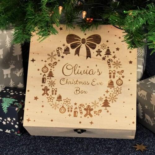 Engraved Christmas Eve Box - Bespoke Personalised Wooden Christmas Box for Children, Ready To Fill With Gifts - 3 Sizes - Christ
