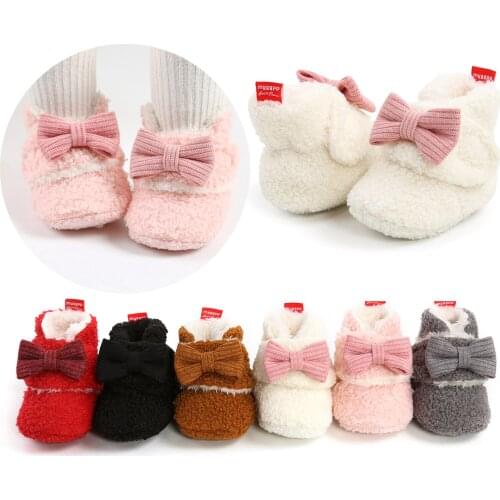 0-18M Infant Flat Shoes with Decorative Bow Knot Solid Color High-top Soft Sole Warm Shoes for Baby Girls