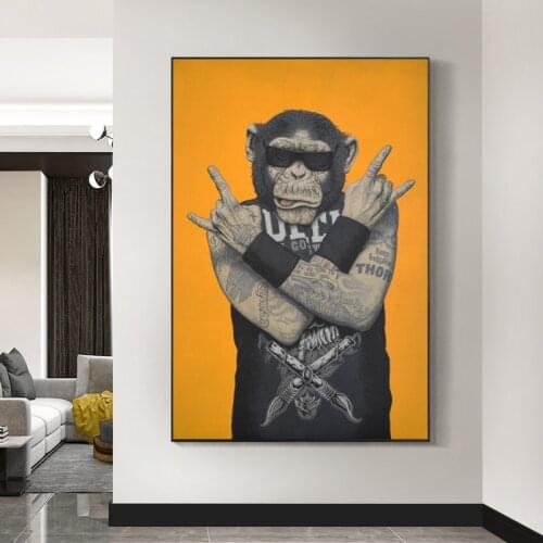 Hip-Hop Rock Monkey Canvas Art Prints Tattoo Gorilla Poster Picture On Home Decor Wall Art Funny Animal Painting For Living Room