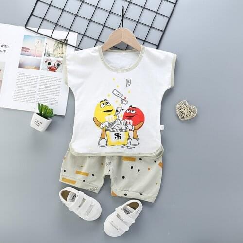 Summer Kids Cartoon T-shirt+ Shorts Suit Baby Boy Girl Pure Cotton Round Neck Short Sleeve Two-piece Set 1-3-5 Years Old