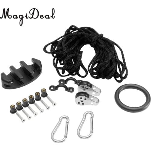 MagiDeal Kayak Anchor Trolley Kit with Rope with Pulley Cleat Pad eyes 27ft Rope Kayak Accessories
