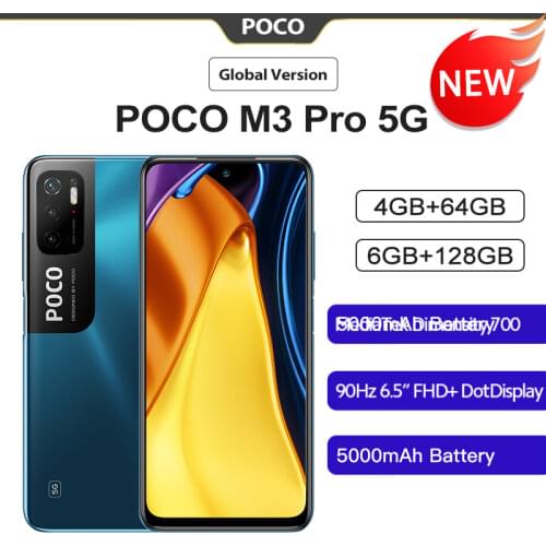 NEW!!! Global Version POCO M3 Pro 5G Smartphone NFC 64GB/128GB Octa Core 90Hz 6.5” FHD+ Dimensity 700 48MP Triple Camera 5000mAh