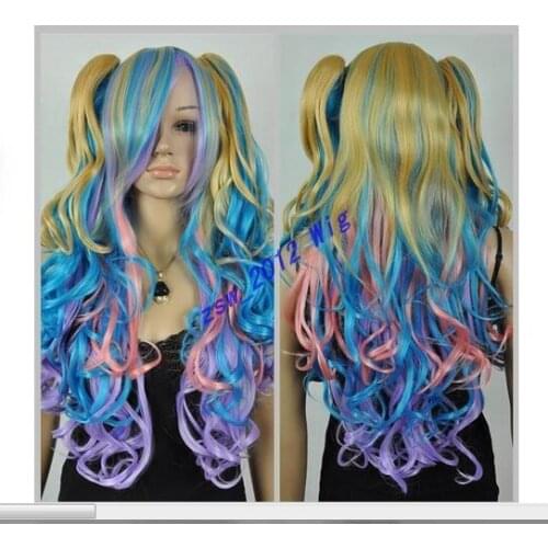 Zhaoxia++0754@Q8@* +++0086 New Wig Double Ponytail Wig mixing Colored Wigs Fashion Personality