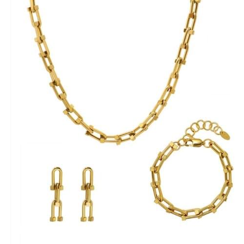 New Luxury Never Fade 18K Gold Color Jewelry Sets For Women 316L Stainless Steel Fashion Necklace Bracelet Earrings 3 Pcs/Sets