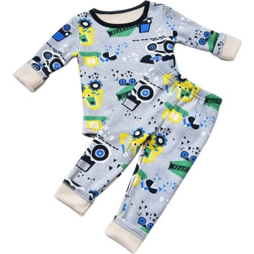 Boys and girls autumn and winter new velvet casual suits baby boys and girls cute cartoon printed cotton warm home service suits