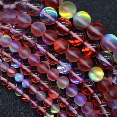 Popular Shimmer Stone Synthetic Red Labradorite Moonstone Bright Color Grind Arenaceous 6-12mm Beads DIY For Necklace Bracelet