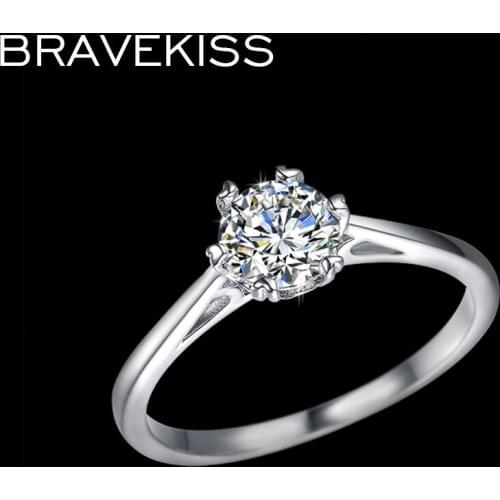 BRAVEKISS simple aaa zircon solitaire rings wedding band engagement rings for women cathedral anillos mujer jewelry BUR0121